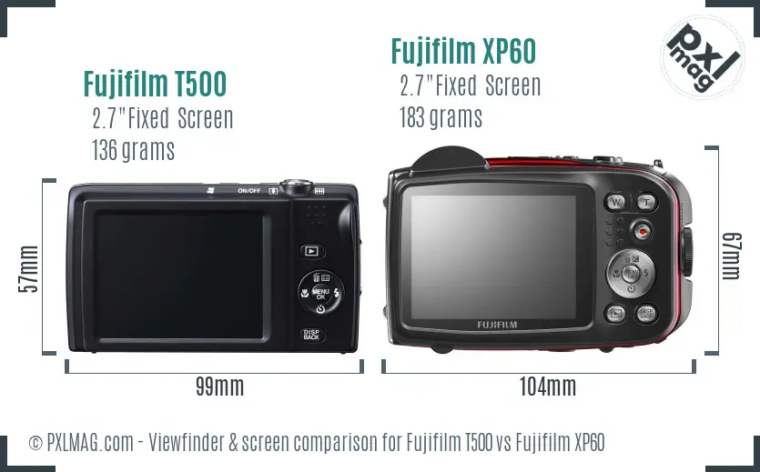 Fujifilm T500 vs Fujifilm XP60 Screen and Viewfinder comparison