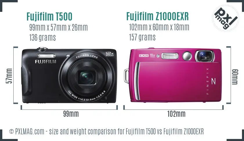 Fujifilm T500 vs Fujifilm Z1000EXR size comparison Fujifilm T500 vs Fujifilm Z1000EXR size comparison