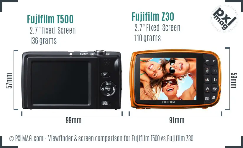 Fujifilm T500 vs Fujifilm Z30 Screen and Viewfinder comparison