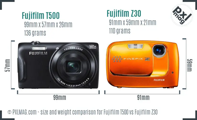 Fujifilm T500 vs Fujifilm Z30 size comparison