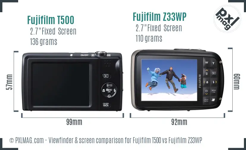 Fujifilm T500 vs Fujifilm Z33WP Screen and Viewfinder comparison