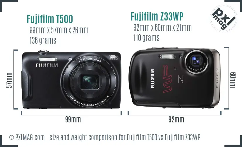 Fujifilm T500 vs Fujifilm Z33WP size comparison
