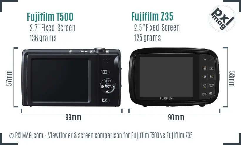 Fujifilm T500 vs Fujifilm Z35 Screen and Viewfinder comparison