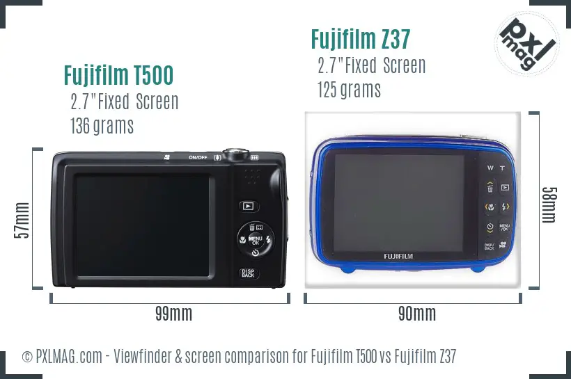 Fujifilm T500 vs Fujifilm Z37 Screen and Viewfinder comparison