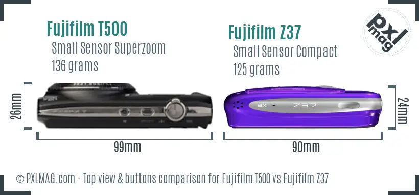 Fujifilm T500 vs Fujifilm Z37 top view buttons comparison