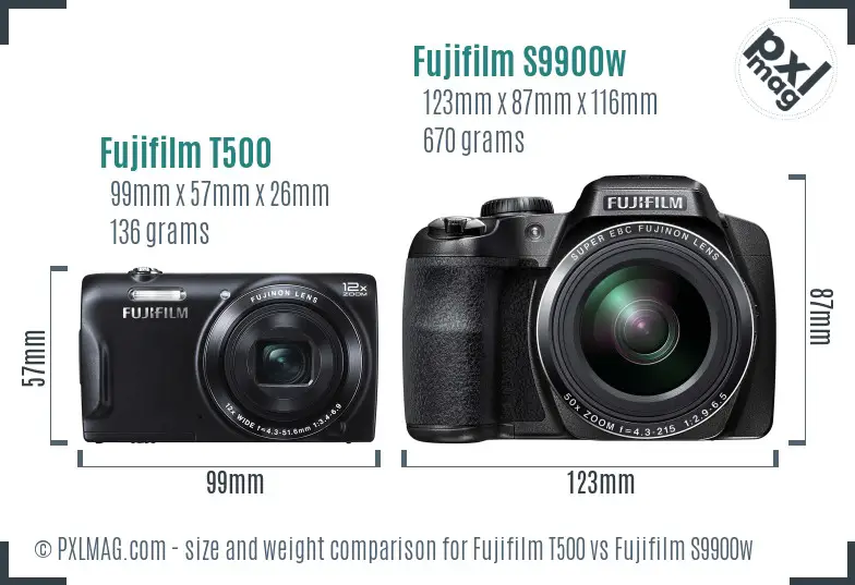 Fujifilm T500 vs Fujifilm S9900w size comparison