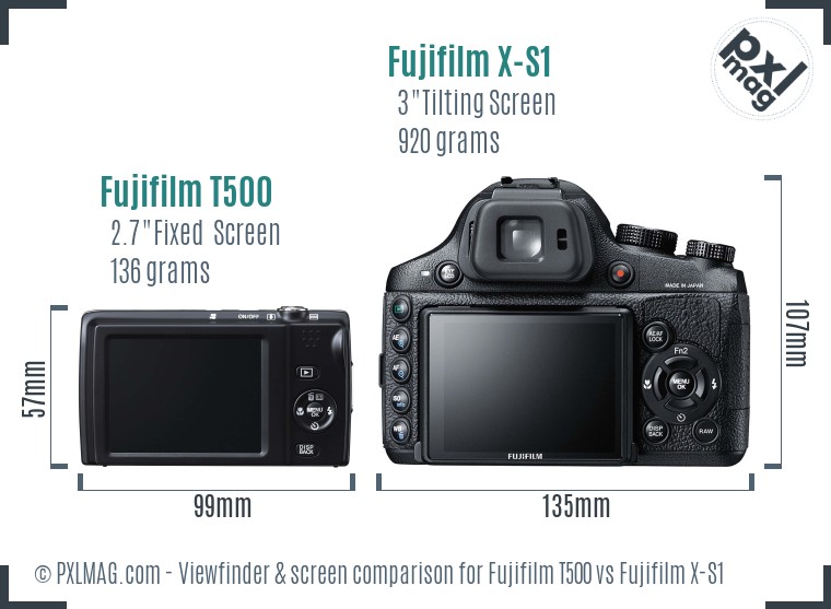 Fujifilm T500 vs Fujifilm X-S1 Screen and Viewfinder comparison