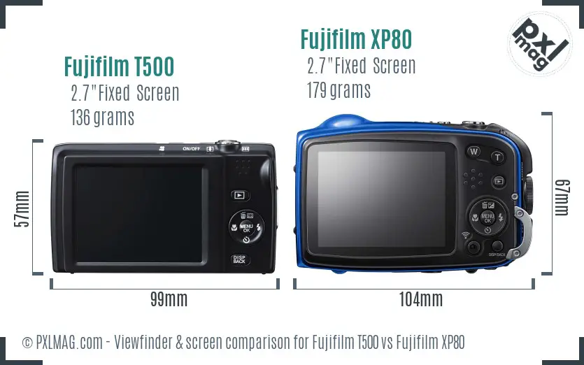 Fujifilm T500 vs Fujifilm XP80 Screen and Viewfinder comparison