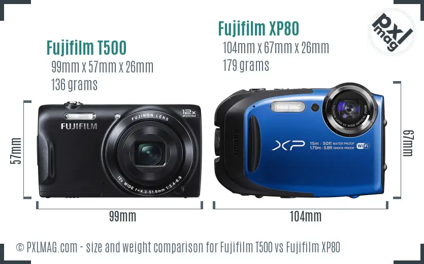 Fujifilm T500 vs Fujifilm XP80 size comparison
