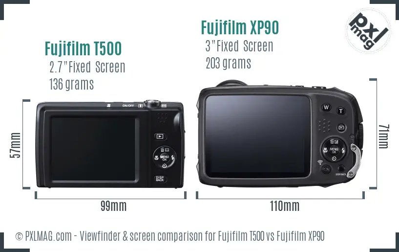 Fujifilm T500 vs Fujifilm XP90 Screen and Viewfinder comparison