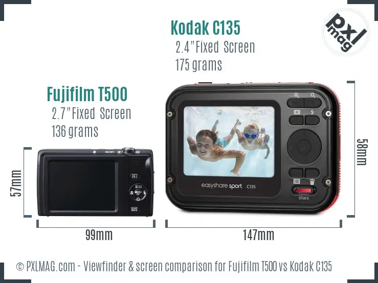 Fujifilm T500 vs Kodak C135 Screen and Viewfinder comparison Fujifilm T500 vs Kodak C135 Screen and Viewfinder comparison