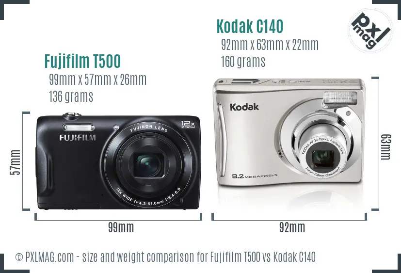 Fujifilm T500 vs Kodak C140 size comparison