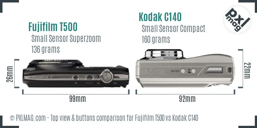 Fujifilm T500 vs Kodak C140 top view buttons comparison
