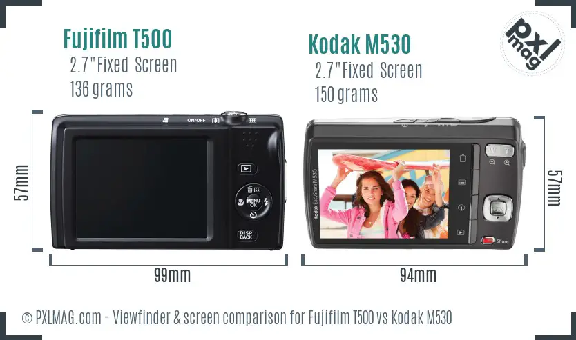 Fujifilm T500 vs Kodak M530 Screen and Viewfinder comparison