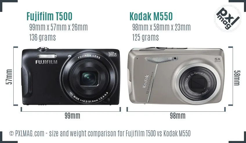 Fujifilm T500 vs Kodak M550 size comparison