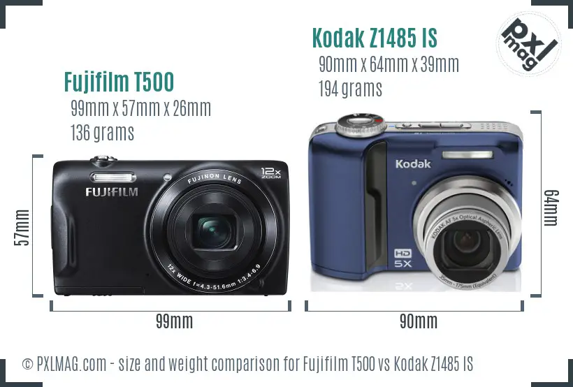 Fujifilm T500 vs Kodak Z1485 IS size comparison Fujifilm T500 vs Kodak Z1485 IS size comparison