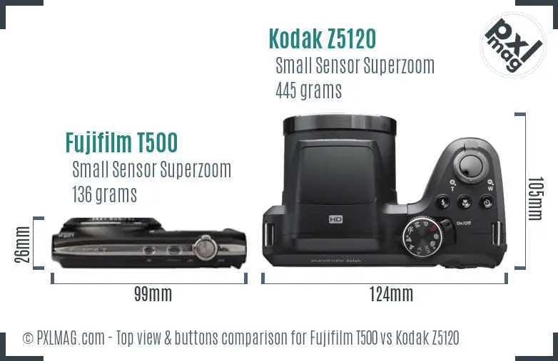 Fujifilm T500 vs Kodak Z5120 top view buttons comparison
