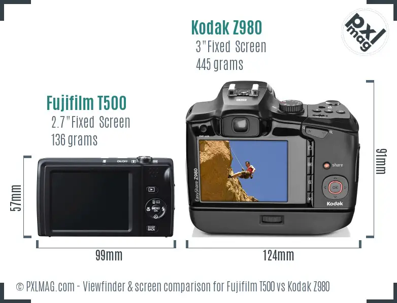 Fujifilm T500 vs Kodak Z980 Screen and Viewfinder comparison Fujifilm T500 vs Kodak Z980 Screen and Viewfinder comparison