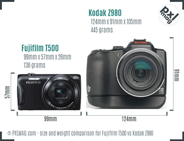 Fujifilm T500 vs Kodak Z980 size comparison Fujifilm T500 vs Kodak Z980 size comparison