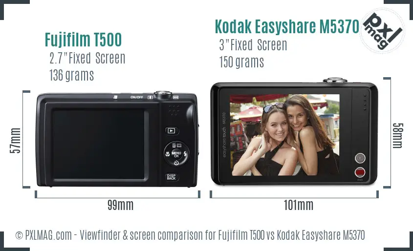 Fujifilm T500 vs Kodak Easyshare M5370 Screen and Viewfinder comparison