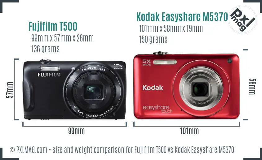 Fujifilm T500 vs Kodak Easyshare M5370 size comparison