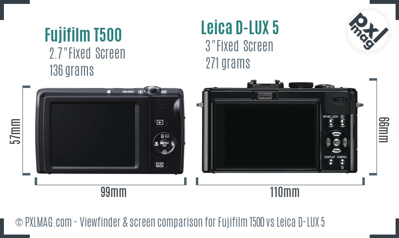 Fujifilm T500 vs Leica D-LUX 5 Screen and Viewfinder comparison