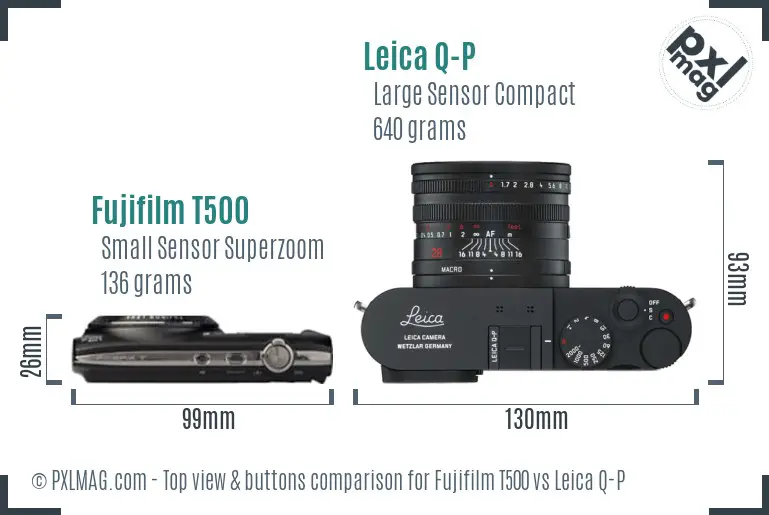 Fujifilm T500 vs Leica Q-P top view buttons comparison