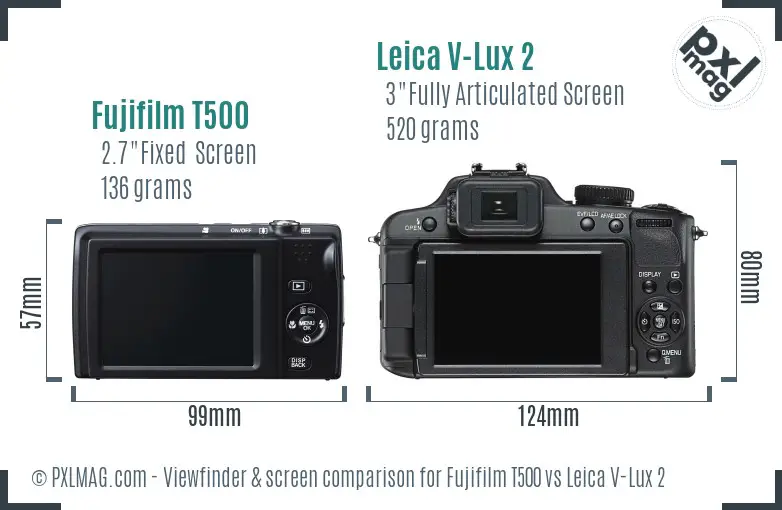 Fujifilm T500 vs Leica V-Lux 2 Screen and Viewfinder comparison