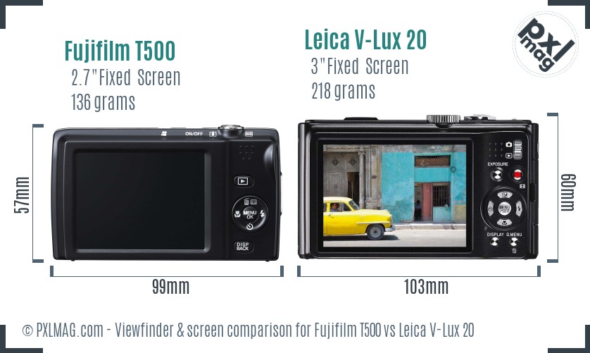 Fujifilm T500 vs Leica V-Lux 20 Screen and Viewfinder comparison