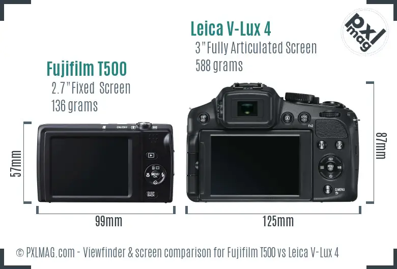 Fujifilm T500 vs Leica V-Lux 4 Screen and Viewfinder comparison