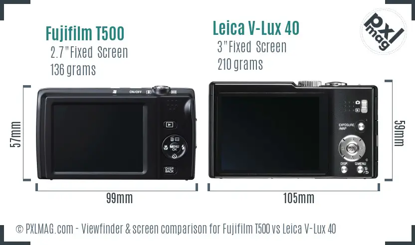 Fujifilm T500 vs Leica V-Lux 40 Screen and Viewfinder comparison