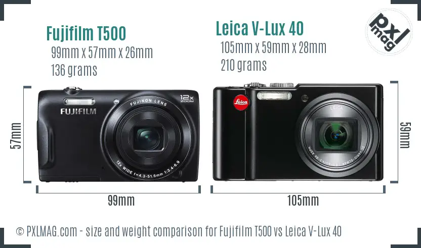 Fujifilm T500 vs Leica V-Lux 40 size comparison