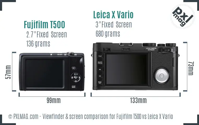 Fujifilm T500 vs Leica X Vario Screen and Viewfinder comparison