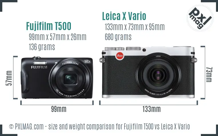 Fujifilm T500 vs Leica X Vario size comparison