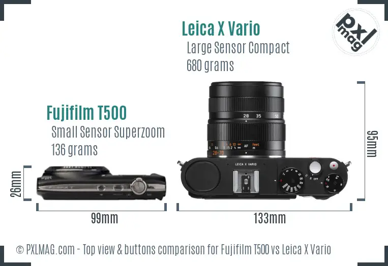 Fujifilm T500 vs Leica X Vario top view buttons comparison