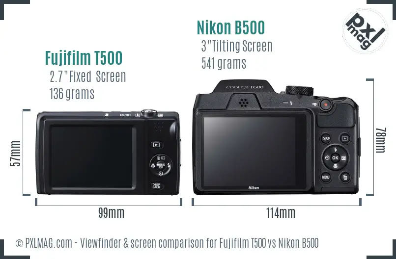 Fujifilm T500 vs Nikon B500 Screen and Viewfinder comparison