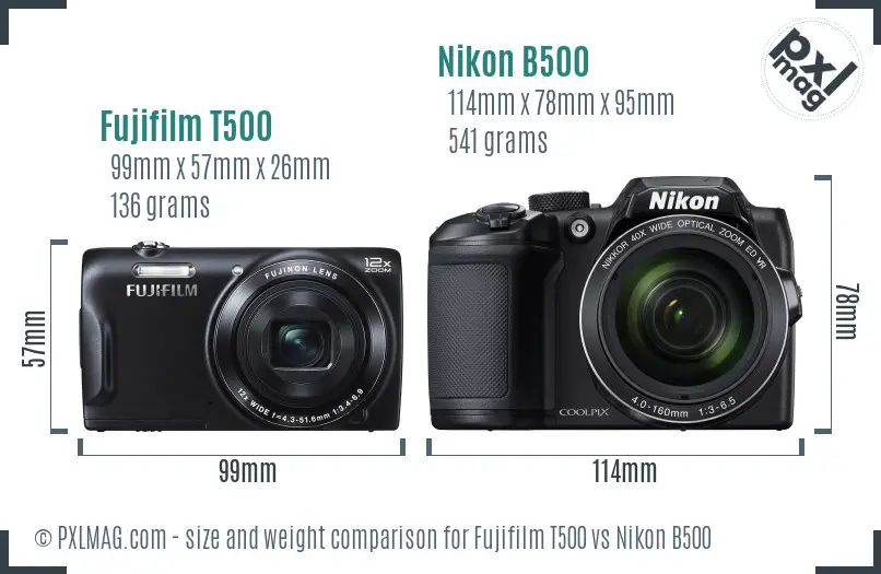 Fujifilm T500 vs Nikon B500 size comparison