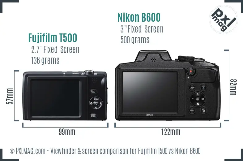 Fujifilm T500 vs Nikon B600 Screen and Viewfinder comparison Fujifilm T500 vs Nikon B600 Screen and Viewfinder comparison
