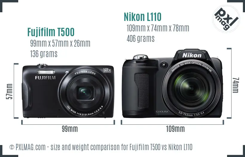 Fujifilm T500 vs Nikon L110 size comparison Fujifilm T500 vs Nikon L110 size comparison