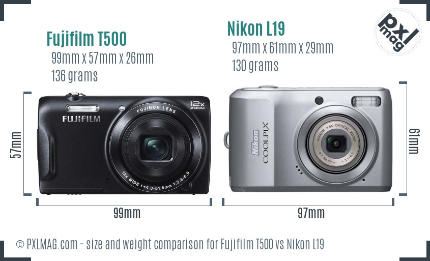 Fujifilm T500 vs Nikon L19 size comparison Fujifilm T500 vs Nikon L19 size comparison