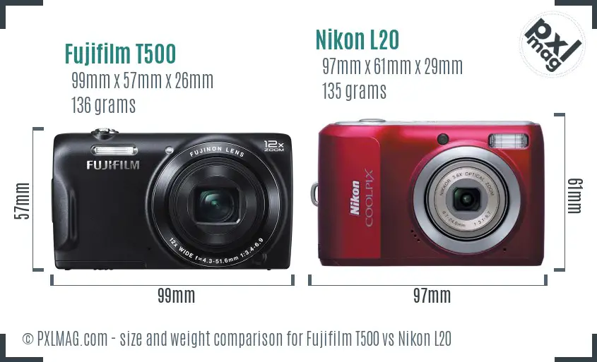 Fujifilm T500 vs Nikon L20 size comparison Fujifilm T500 vs Nikon L20 size comparison