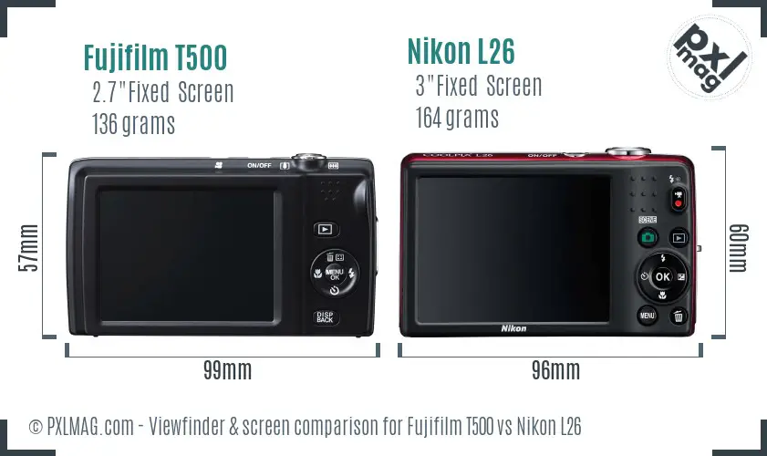 Fujifilm T500 vs Nikon L26 Screen and Viewfinder comparison