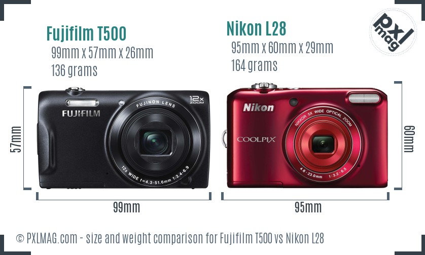 Fujifilm T500 vs Nikon L28 size comparison
