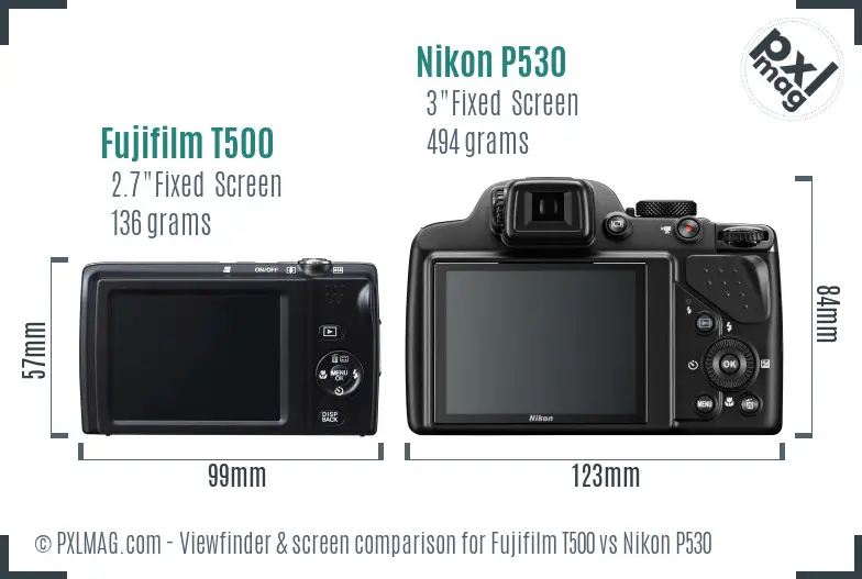 Fujifilm T500 vs Nikon P530 Screen and Viewfinder comparison