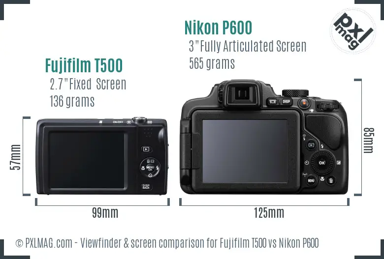 Fujifilm T500 vs Nikon P600 Screen and Viewfinder comparison Fujifilm T500 vs Nikon P600 Screen and Viewfinder comparison