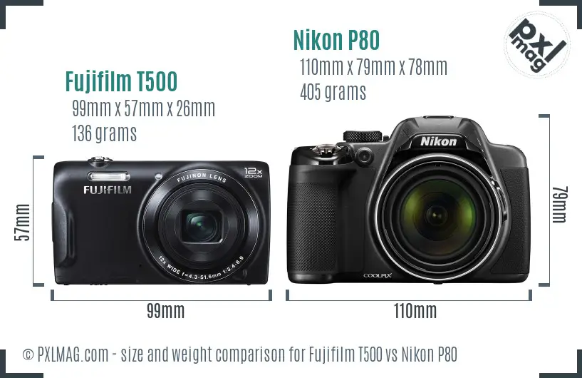 Fujifilm T500 vs Nikon P80 size comparison Fujifilm T500 vs Nikon P80 size comparison