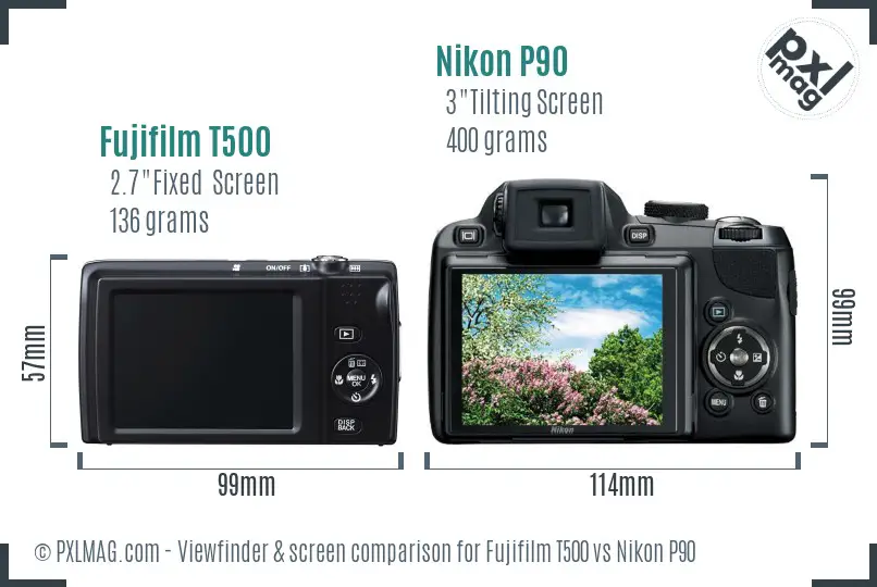 Fujifilm T500 vs Nikon P90 Screen and Viewfinder comparison