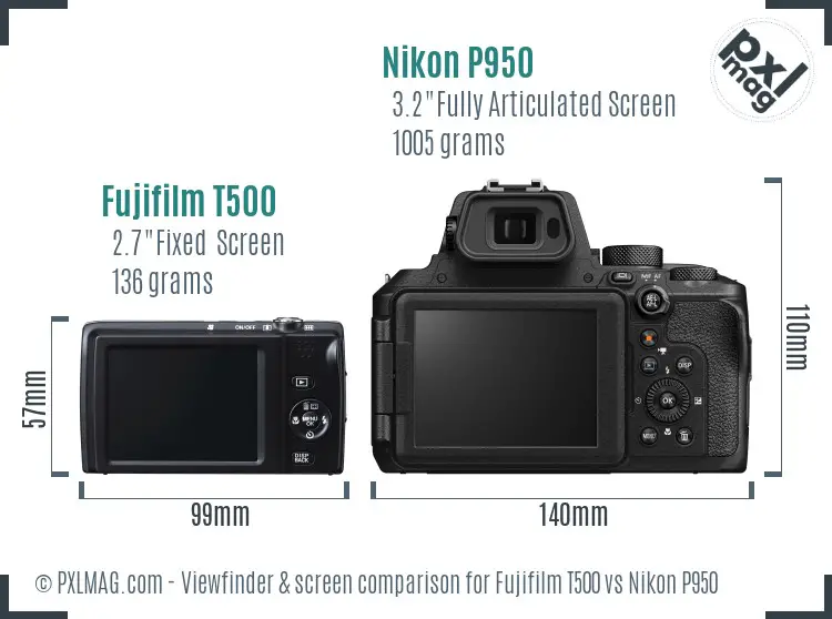 Fujifilm T500 vs Nikon P950 Screen and Viewfinder comparison