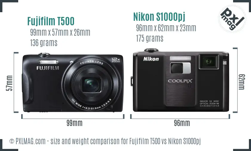Fujifilm T500 vs Nikon S1000pj size comparison Fujifilm T500 vs Nikon S1000pj size comparison