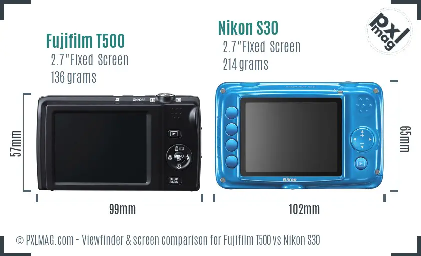 Fujifilm T500 vs Nikon S30 Screen and Viewfinder comparison Fujifilm T500 vs Nikon S30 Screen and Viewfinder comparison